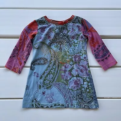 Mimi & Maggie Floral And Paisley Blue Pink Soft Cotton Contrast Sleeves Dress 2T • $18