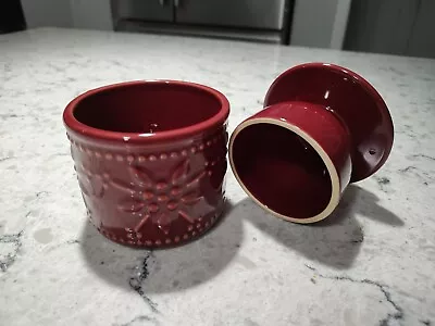 Temp-tations By Tara Old World Butter Crock Bell Dish Burgundy Red 2 Piece Set • $17.50