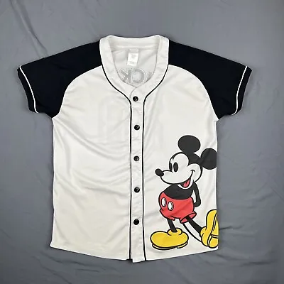 Disney Mickey Mouse Baseball Jersey Womens Size L #28 Short Sleeve Button Up • $19.99