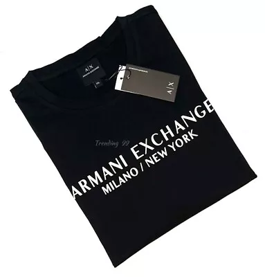 Armani Exchange Milano NY Logo Men's Cotton Short Sleeve Crew Neck T-Shirt_Black • £34.99