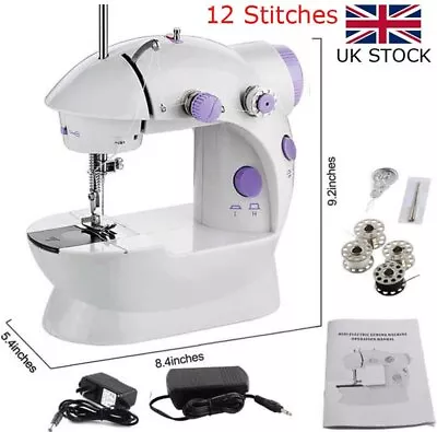 Electric Sewing Machine Portable Mini 12 Stitches 2 Speeds Foot Pedal LED • £13.99