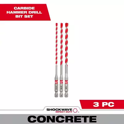 SHOCKWAVE Carbide Hammer Drill Bit Kit (3-Piece) For Concrete Stone Masonry Dr • $12.20