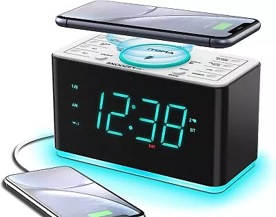 Digital Alarm Clock Table Desk Bedside LED Clock With Wireless Charger AU • $64.39