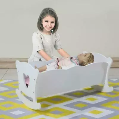 Baby Doll Crib Wooden Cradle Bedding Rocking Cradle Furniture Bed Fit Girl Dolls • £17.99