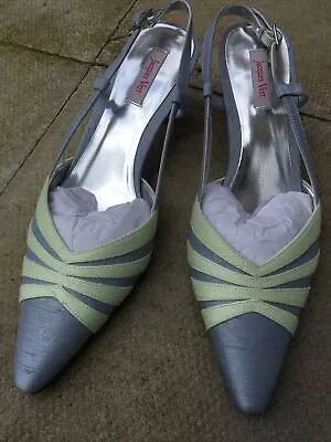 Jacques Vert Grey/green Shantung Heels UK 6& Matching Bag *see Description* • £20