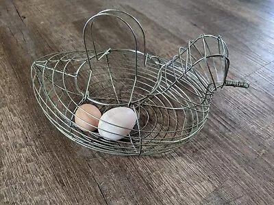 Vintage Egg Holder Wire Basket Hen Chicken Bird Metal W/ Handles  • $15