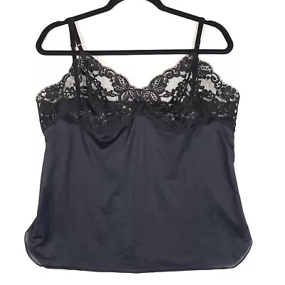 Vintage Olga Camisole Womens 38 X-Large Wide Band Lace V-Neck Trim Black Gray • $34.99