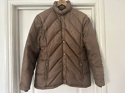 Vtg Eddie Bauer Goose Down Quilted Puffer Bubble Jacket Mens Small Beige Tan • $68