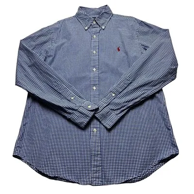 Blue White Check Ralph Lauren Shirt Long Sleeve Size Medium 22.5” P2P Gingham • £29.95