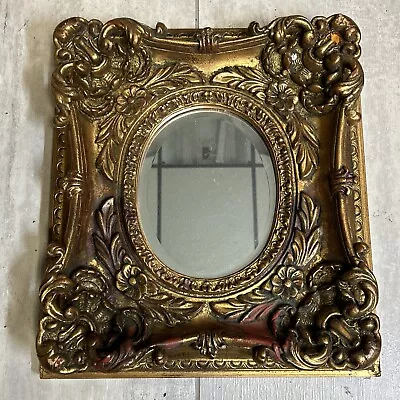 Antique Baby Spandrel Framed Gold Painted Wall Mirror Ornate 16x18” • $0.99