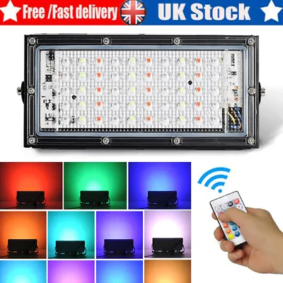 50W LED Flood Lights RGB Colour Changing Floodlight Outdoor Security Garden Lam • £9.87