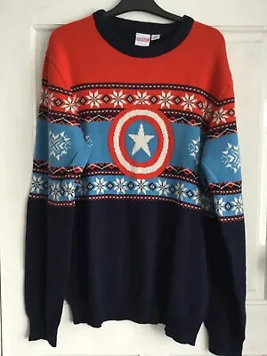 $36.64 • Buy BNWT Official Marvel CAPTAIN AMERICA Mens Knitted Christmas Xmas Jumper Sz XL