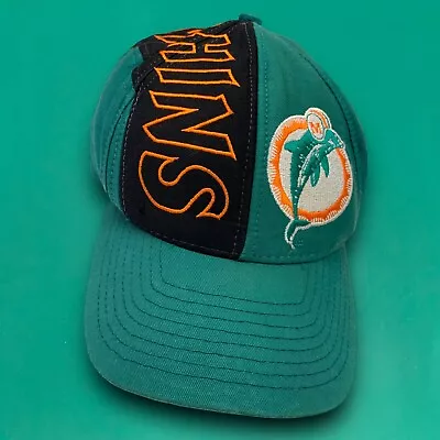 Miami Dolphins Vintage 1996 Embroidered Spellout Logo NFL Cap 90s Sun Hat Blue • £49.99