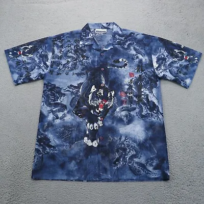 VTG Y2K Shirt Men XL AOP All Over Print Tiger Dragon Japanese Style Button Shirt • $44.95