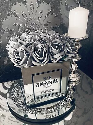 Designer  Mirror Glass Cube Vase Foam Grey Roses Large • £35