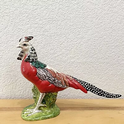 Vintage Signed ITALY PYG5  Hand Painted Majolica Pheasant Bird Ceramic Figurine • $119.98