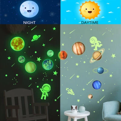 Luminous Nursey Wall Stickers Baby Astronauts In Space Glow In Dark Wall Decor • $10.99