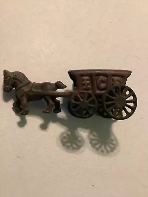 VINTAGE CAST IRON HORSE DRAWN ICE CARRIAGE WAGON 7” Long • $6.69