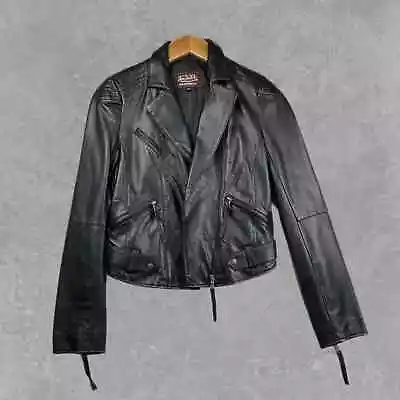 Black Von Dutch Leather Jacket Size S Moto Motorcycle Biker Y2K • $125