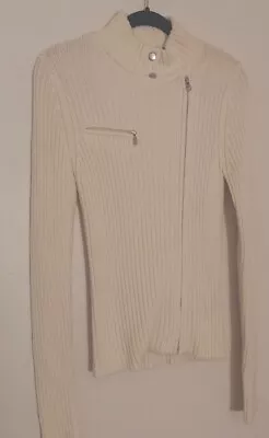 Moda International VS Side Zip Ribbed Mock Neck Sweater Zip Pocket Cream Sz Med • $22