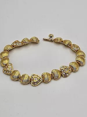 Nolan Miller Gold Tone Clear Crystals Heart Link Tennis Bracelet • $49