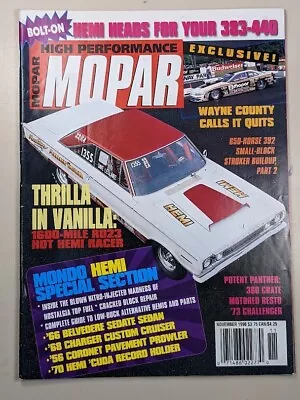 High Performance Mopar Magazine November 1996 Challenger Charger Cuda Dodge Hemi • $7.99