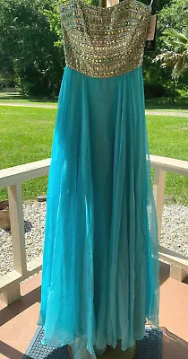 Sherri Hill #1539 Prom Pageant Gown Formal Fashion Dress Aqua Sparkle Size 4 NEW • $245