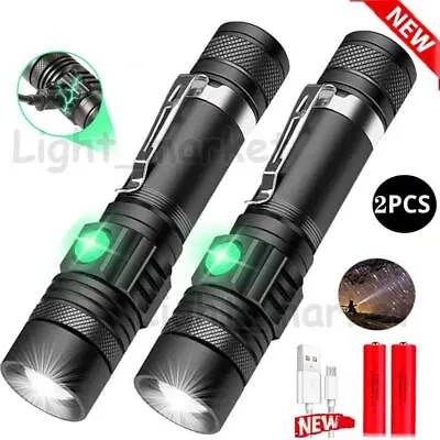 1/2PCS Super Bright LED Tactical Flashlight Zoomable With Rechargeable Battery • $5.59