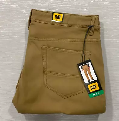 CAT Caterpillar Fleece Lined Brown Canvas Work Pants Mens Size 38 X 30 Insulated • $29.95