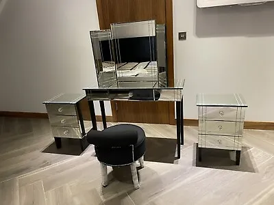 £525 • Buy Art Deco Mirrored Dressing Table Set With Stool