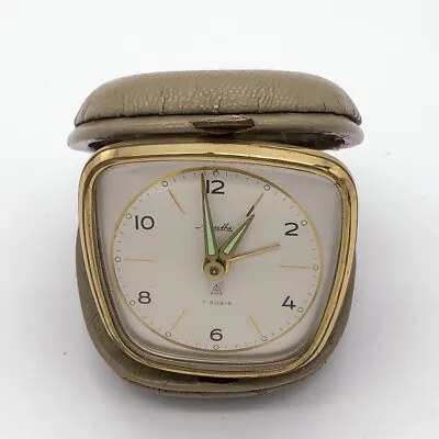 Vintage Mauthe 7 Rubis Travel Alarm Clock 50er Years Mid Century #A9 • $90.66