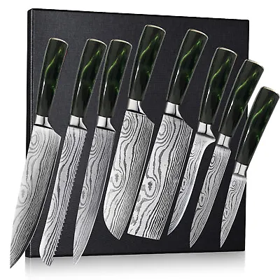 8 Pieces Kitchen Knife Set Laser Damascus Santoku Chef Bread Boning Paring Knife • $69