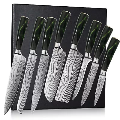 8Pcs Japanese Kitchen Knives Set Stainless Steel Damascus Pattern Utility Knife • $69.99