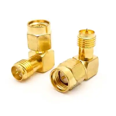 2pcs 90 Degree Coaxial Adapter SMA Male To RP-SMA Female Gold Plated • $3.95