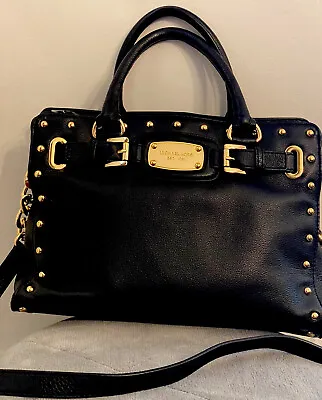 Michael Kors Studded Hamilton Rock & Roll Black Leather Medium Handbag/Crossbody • $155