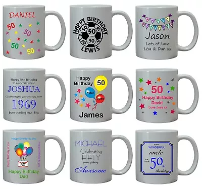 50th BIRTHDAY GIFT FOR HIM MUG PERSONALISED AGE 50 MEN BROTHER DAD UNCLE HUSBAND • £10.95