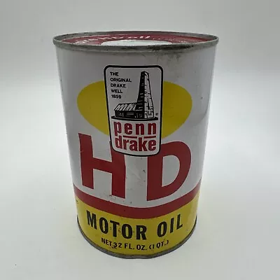 Penn Drake HD Rare Motor Oil Quart Can Full Antique Vintage Oil Can - Dented • $55