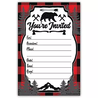 Lumberjack Rustic Birthday Party Or Baby Shower Invitations 20 Count With Env... • $14.81