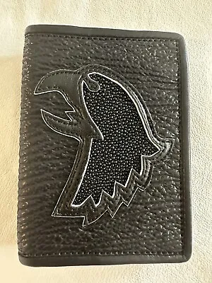 Shark Skin Leather Black Bifold Wallet Army 101 Airborne Screaming Eagle Head • $130