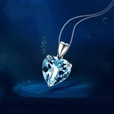 Heart Aqua Ocean Pendant 925 Sterling Silver Chain Necklace Womens Jewellery New • £3.97