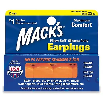 Mack's Pillow Soft Ear Plugs. Suitable For Swimming (2 Pair) - Orange • £7.95