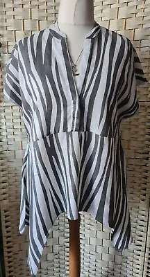 Size 18 JOHN LEWIS 100% Linen Zebra Print Oversized Loose Kaftan Tunic Top Summ • $27.75