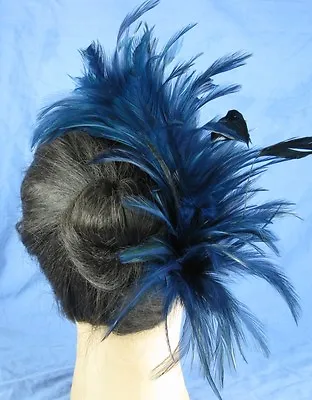 Navy Blue Feather Comb Fascinator Millinery Wedding Ascot Hat Hair Piece • £4.90