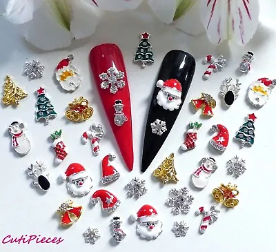 Nail Art Rhinestone Snowflake Santa Hat Cane Xmas Tree Alloy Metal Embellishment • $4.91