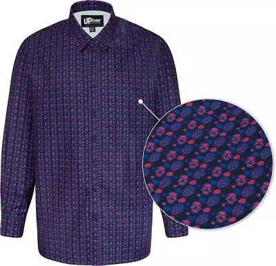 Mens Uptheir Indus Mexican Skull Print  Shirt Dark Blue 3XL 4XL 5XL 6XL 7XL 8XL • £29.99