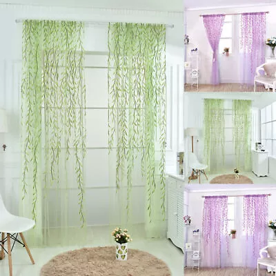 Voile Curtains Pair (2 Panels) Of Leaves Tulle Net Curtain Panels -Top Quality • £6.79