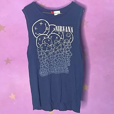 H&M Divided Blue Nirvana Oversized Tank Top Women’s Size Small • £29.18