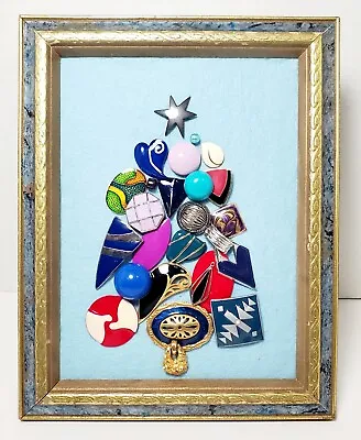 Vintage 1980's Jewelry Brooch Earring Christmas Tree Art Framed  • $9.99