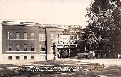 Vicksburg Michigan~New High School~Mr Depuy~Real Photo Postcard~1910 RPPC • $10.50