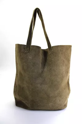 Monserat De Lucca Womens Suede Glitter Zippered Pocket Tote Handbag Olive Green • $85.39